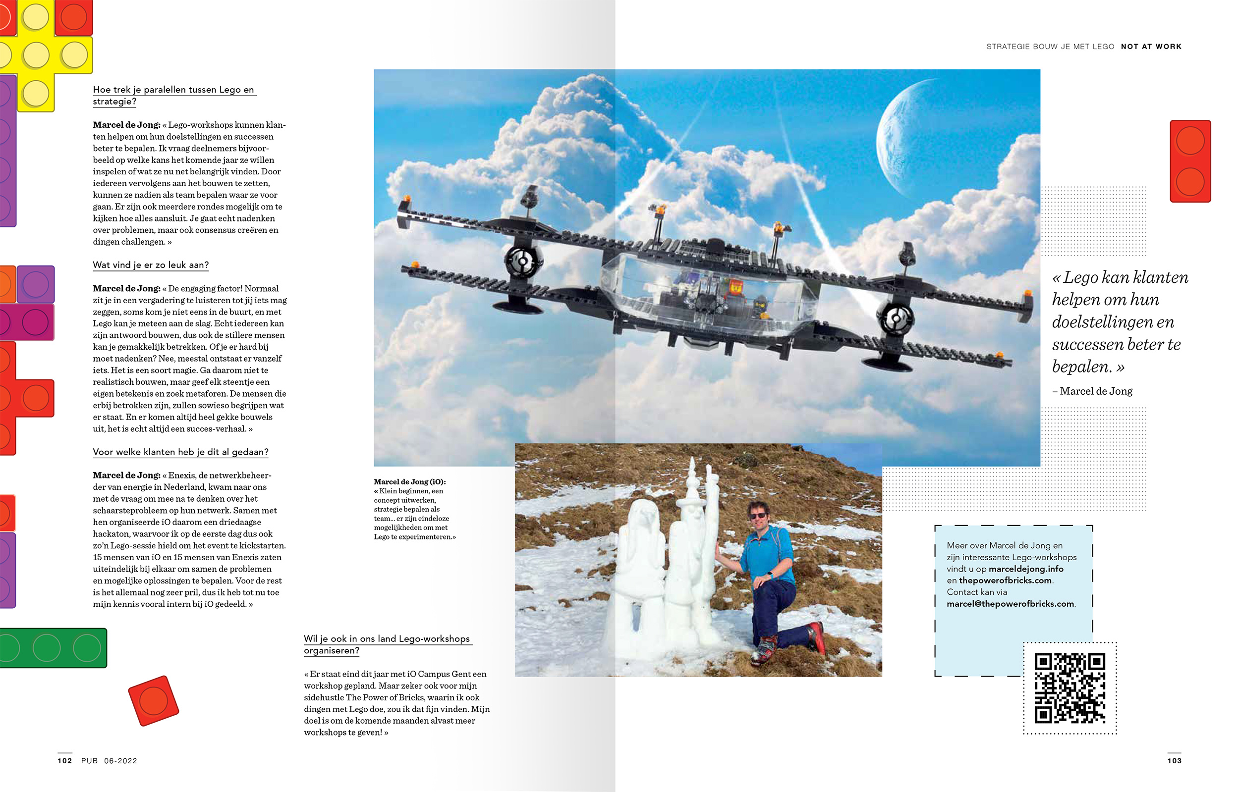 Marcel de Jong in pub.be magazine waarin hij vertelt over hoe hij werk en workshops met LEGO® bouwstenen combineert